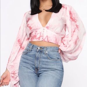 Balloon sleeve tye dye top
